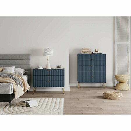 MANHATTAN COMFORT 2-Piece DUMBO  5-Drawer Tall Dresser and DUMBO 3-Drawer Standard Dresser in Midnight Blue 2-DB05-MB